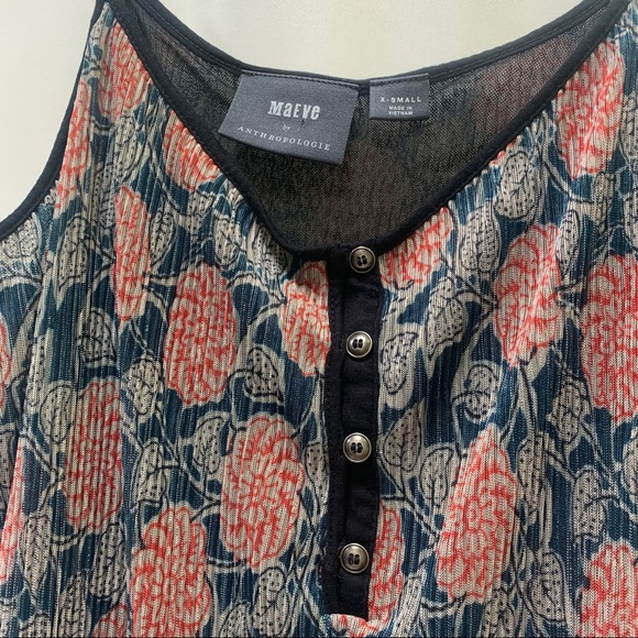 Maeve Anthropologie Womens Tank Top Floral pleated Size XS EUC - Picture 6 of 6